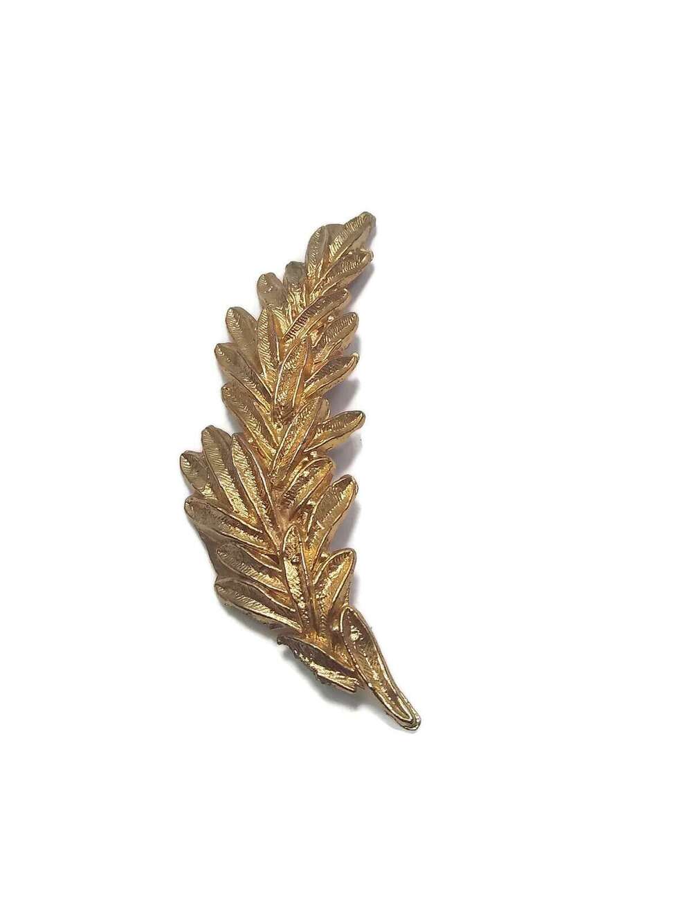 Three Inch Vintage Curved Gold Tone Leaf Brooch. X Hallmark.